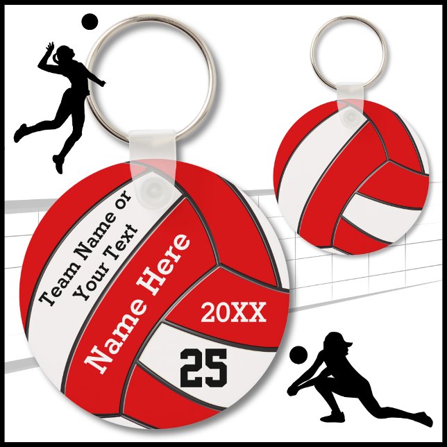 Billigt Volleyball-nyckelkedjor i Färg och text Nyckelring (Volleyball Souvenirs. Red White and Black, Personalized Volleyball Keychains. Volleyball Keyring.)