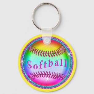 Billigten BULK Cute Rainbow Softball Keychains Nyckelring
