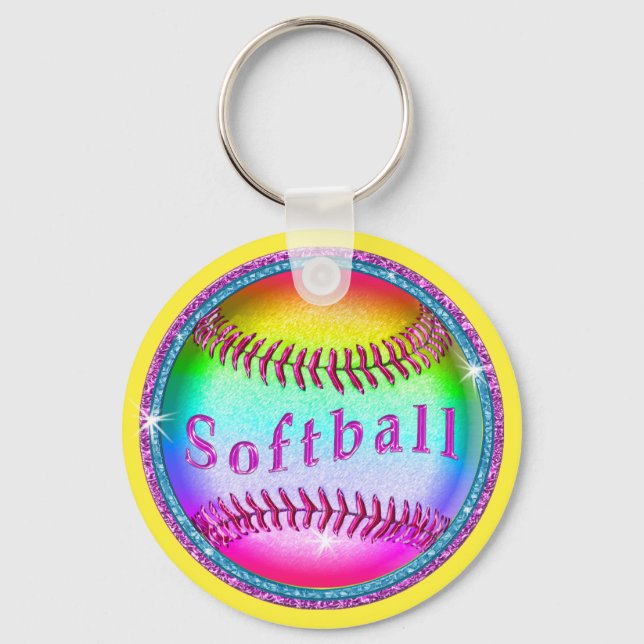 Billigten BULK Cute Rainbow Softball Keychains Nyckelring (Framsida)