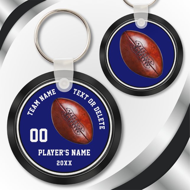 Billigtens fotbollslag, Personlig din Färg Nyckelring (Cheap Personalized, Football Party Favors. Blue, Black and White, Personalized Football Team Gifts.)