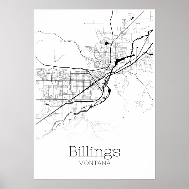 Billings Karta - Montana - City Karta Poster (Framsidan)