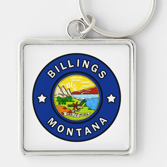 Billings Montana Fyrkantig Silverfärgad Nyckelring (Framsidan)