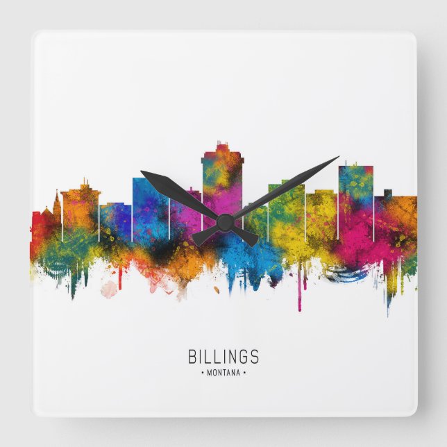 Billings Montana Siluett Fyrkantig Klocka (Framsida)