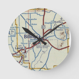 Billings Montana Vintage Karta Rund Klocka