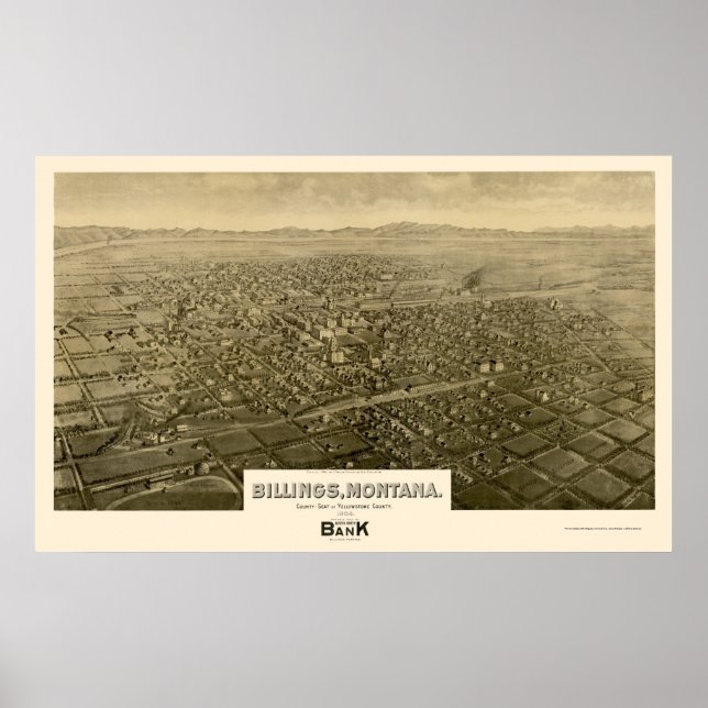 Billings, MT Panoramic Karta - 1904 Poster (Framsidan)