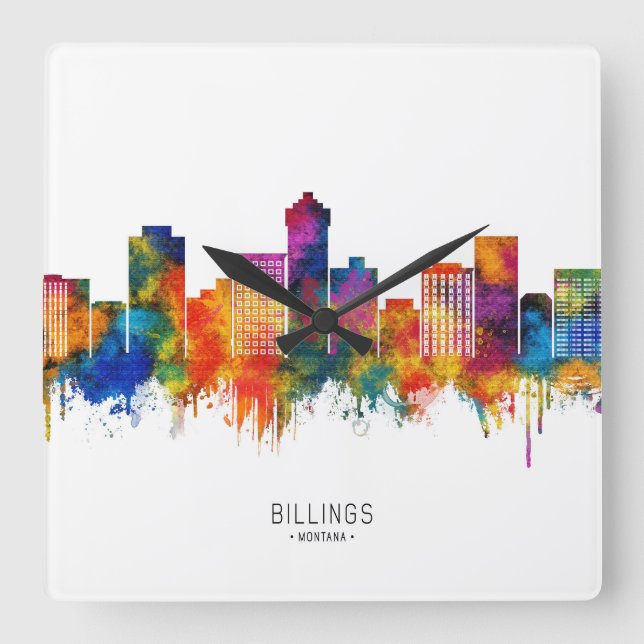 Billings Skyline Fyrkantig Klocka (Framsida)
