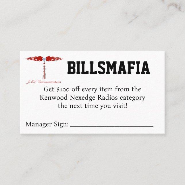 BILLSMAFIA Coupon Visitkort (Framsida)