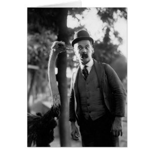 Billy Bevan med en struts, Circa Late 1910-talet Hälsningskort