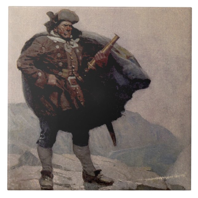 "Billy Bones" Pirat målning av NC Wyeth Kakelplatta (Framsidan)