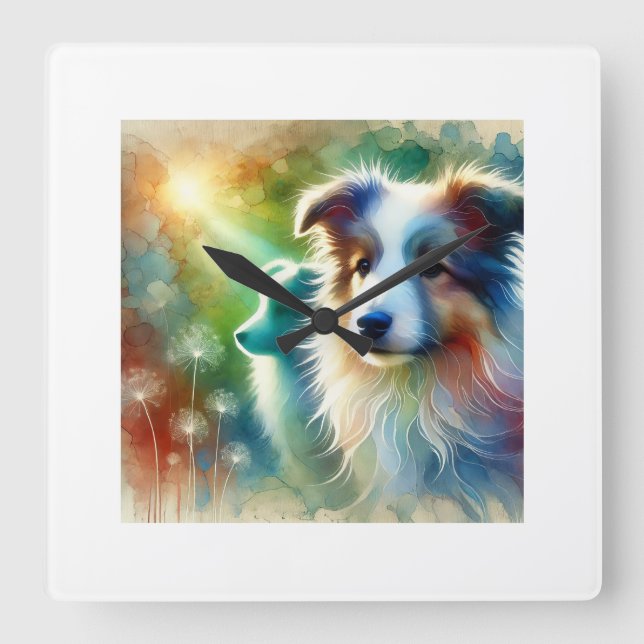 Billy dog 240624AREF116 - Watercolor Fyrkantig Klocka (Framsida)