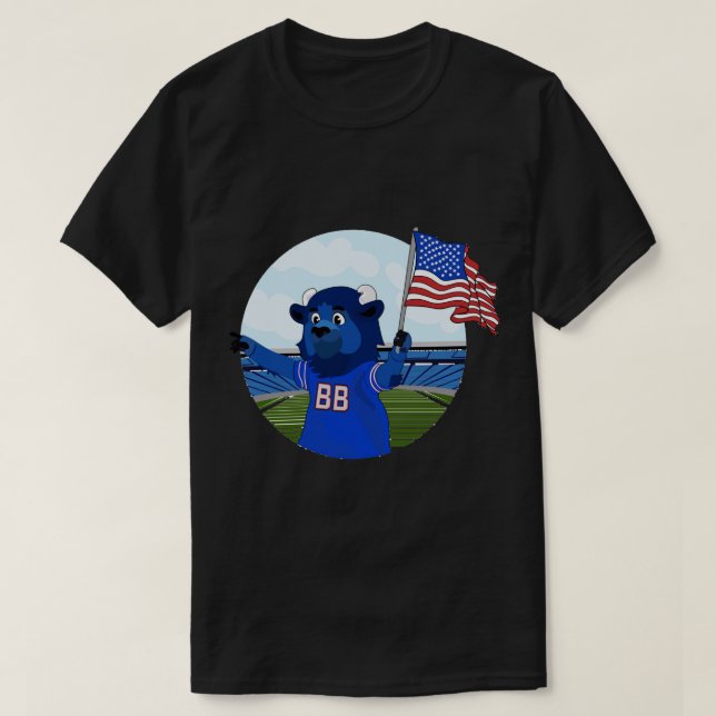 Billy the Buffalo Holding American Flag Sticker T Shirt (Design framsida)