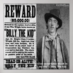 Billy The Kid belöningsaffisch Poster