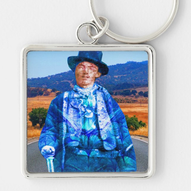 Billy the Kid Fyrkantig Silverfärgad Nyckelring (Framsidan)