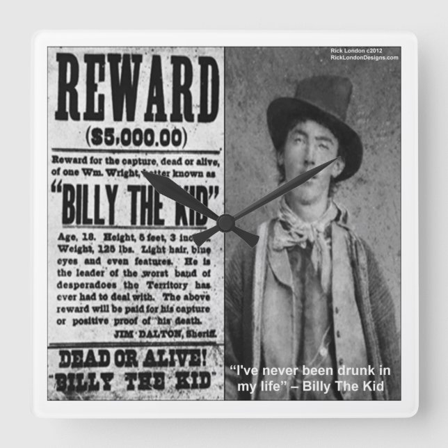 Billy The Kid ville Poster Wall Clock Fyrkantig Klocka (Framsida)