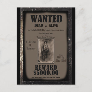Billy The Kid Wanted Dead eller Alive Poster Vykort
