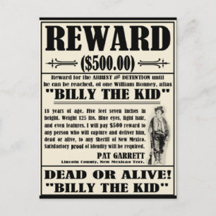 Billy the Kid Wanted Poster Vykort