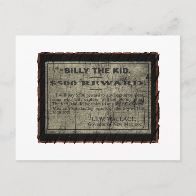 Billy The Kid Wanted Poster Vykort (Framsida)