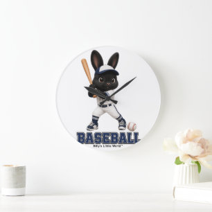 Billy the Rabbit Baseboll Söt Idrottskanin Stor Klocka
