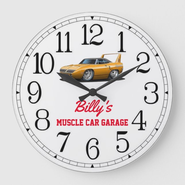 Billy's Muscle Car Garage Large Clock Stor Klocka (Framsida)