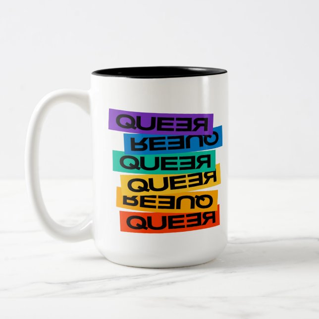 Bilmagnet. HBT+Pride. Köer. Två-Tonad Mugg (Vänster)