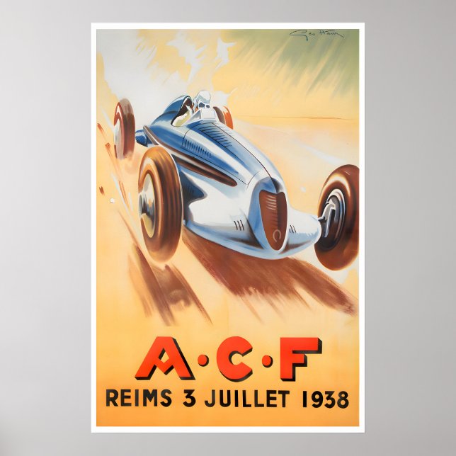 Bilmästarposter ACF Reims Racingbilskonst 1938 Poster (Framsidan)