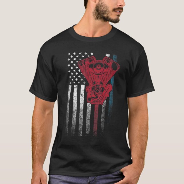 Bilmekanik 4:e juli Amerikanska Flagga Usa Ameri T Shirt (Framsida)