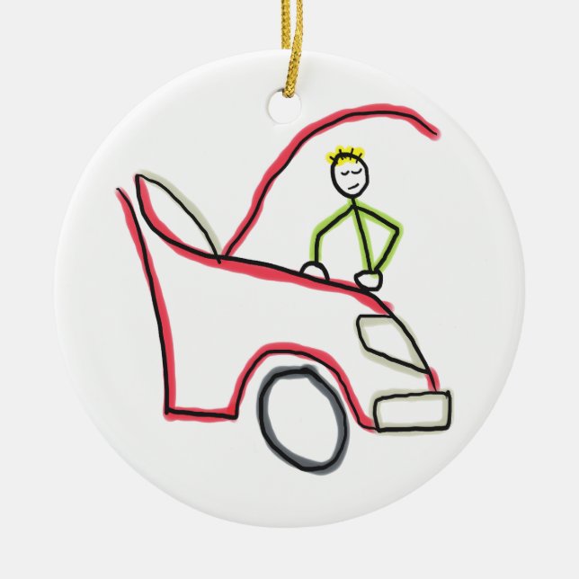 Bilmekaniker Stickman Julgransprydnad Keramik (Framsidan)