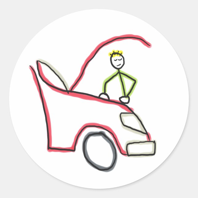 Bilmekaniker Stickman Runt Klistermärke (Framsida)