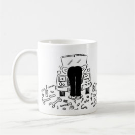 Bilmekaniska illustrationer på en kaffemugg