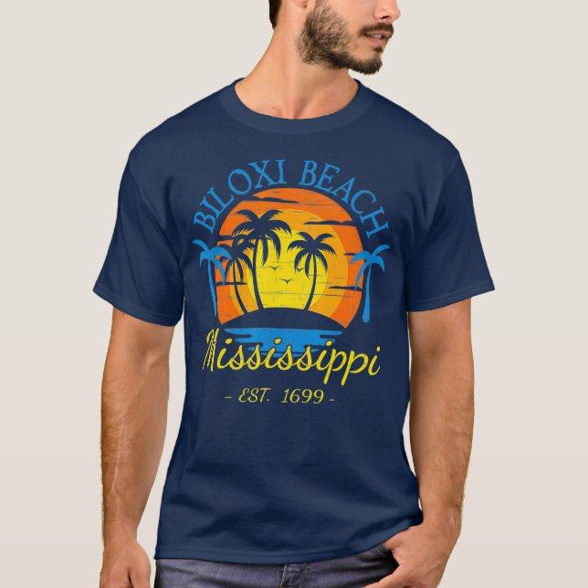 Biloxi Beach Mississippi Beach Sunset Palm Trees T Shirt (Framsida)