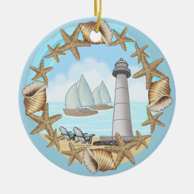 Biloxi Lighthouse keramisk prydnad Julgransprydnad Keramik (Framsidan)