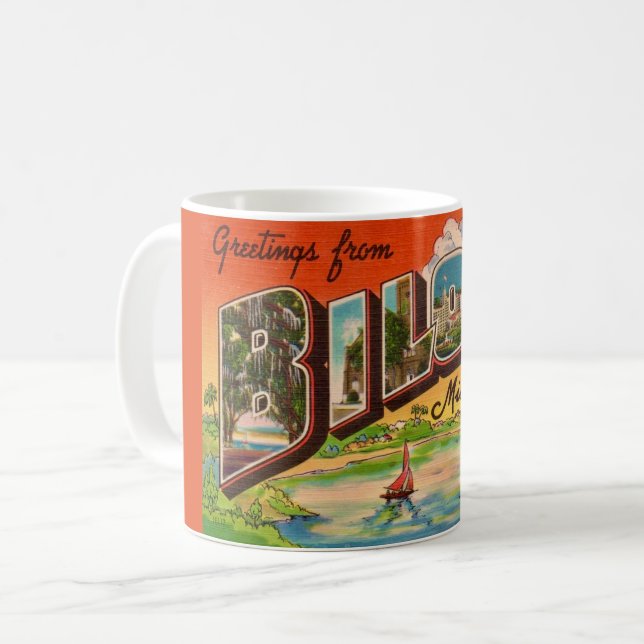 Biloxi Mississippi Hälsningar Postkort Kaffemugg (Framsida vänster)