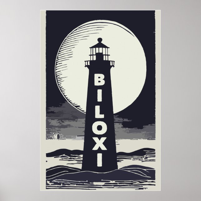 Biloxi Mississippi Lighthouse Måne Poster (Framsidan)