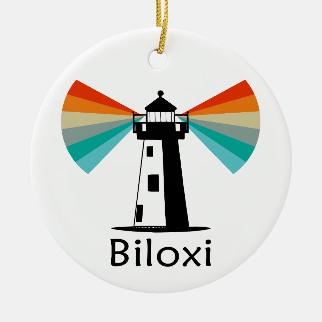 Biloxi Mississippi Lighthouse Rainbow Julgransprydnad Keramik (Framsidan)