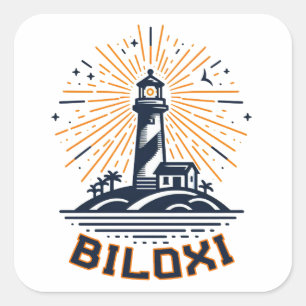Biloxi Mississippi Lighthouse Soluppgång Fyrkantigt Klistermärke