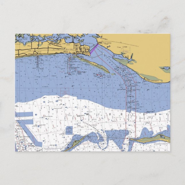 Biloxi, Mississippi Nautical Harbour Chart Postcar Vykort (Framsida)