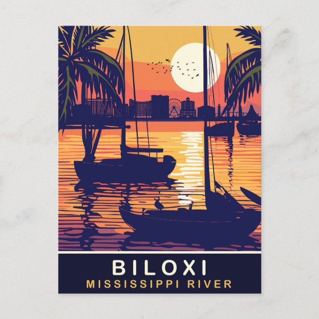 Biloxi, Solnedgång över Mississippifloden, Resa Vykort (Framsida)
