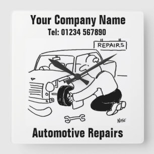 Bilreparationsbilsgarage Fyrkantig Klocka