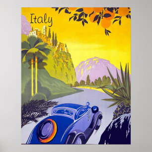 Bilresa genom Italien, vintage reseaffisch Poster