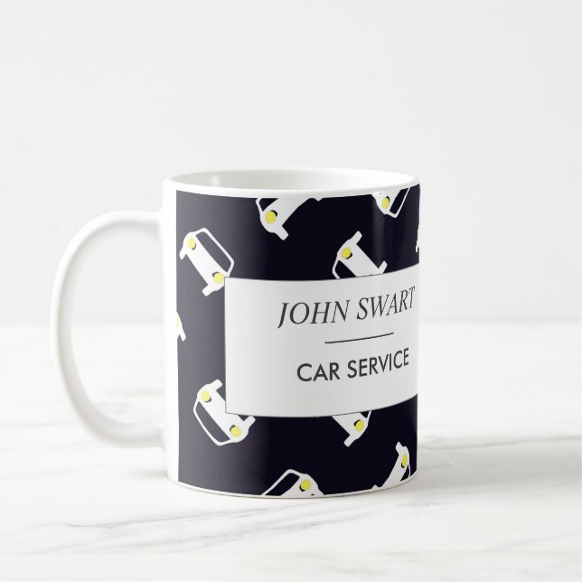 Bilservice vit silhuett mönster blå kaffemugg (Vänster)