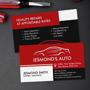 Bilsilhuett - mekaniker Auto Reparation Röd Visitkort
