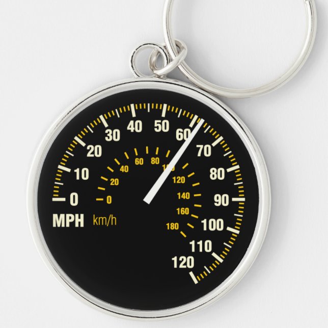 BilSpeedometer Keychain Rund Silverfärgad Nyckelring (Framsidan)
