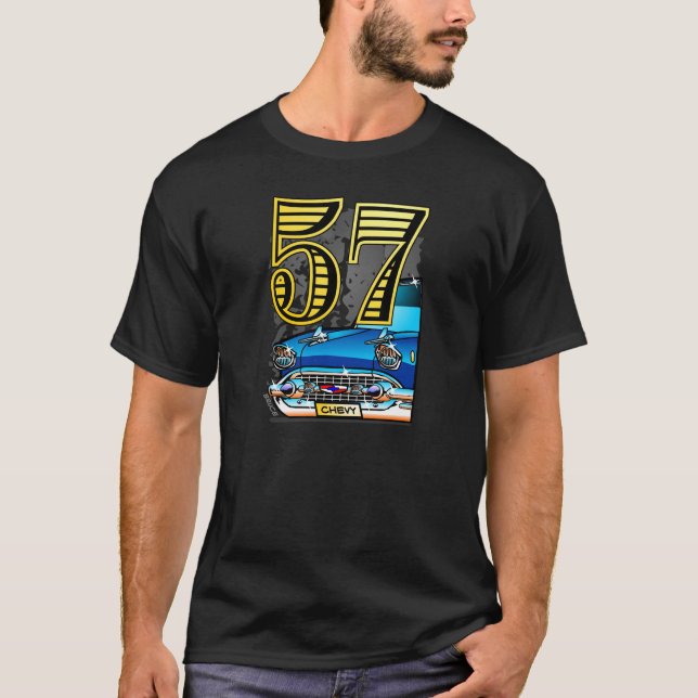 Biltecknad för 57 Chevy T-shirt (Framsida)