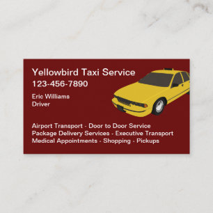 Biltjänst i gult Färg Taxi Visitkort