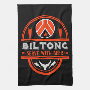 Biltong och öl kökshandduk