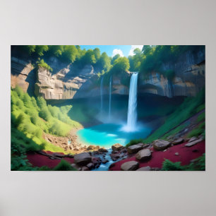 Bilturesque Landcape Forest Waterfall Nature Lugn Poster