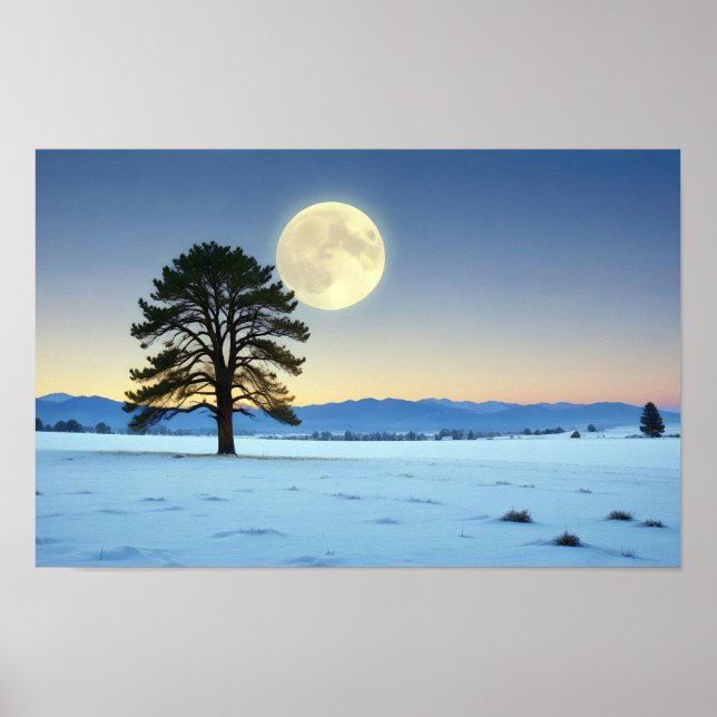 Bilturesque Ligcape Winter Måne Natature Tranquil Poster (Framsidan)