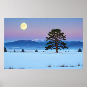 Bilturesque Ligcape Winter Måne Natature Tranquil Poster