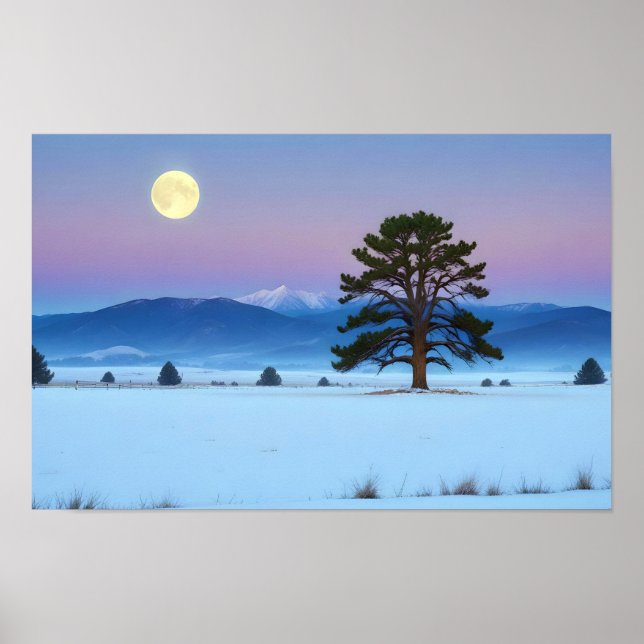 Bilturesque Ligcape Winter Måne Natature Tranquil Poster (Framsidan)