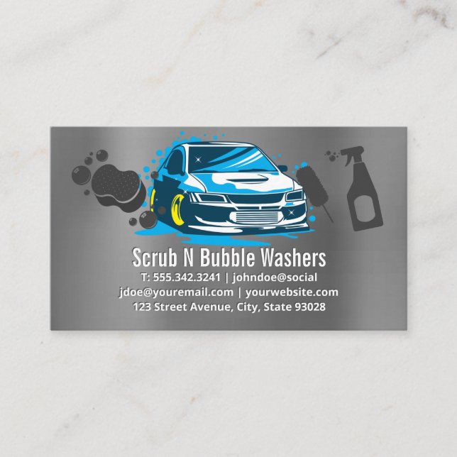 Biltvätt | Auto and Bubbles | Rengöringstjänster Visitkort (Framsida)